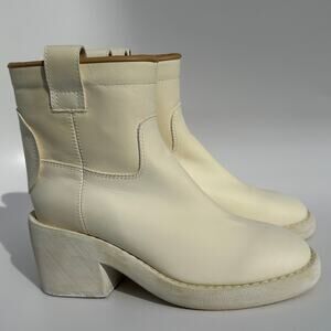 MM6 Maison Margiela Off White Tan Painted Biker Boots Leather 37.5 New No Box